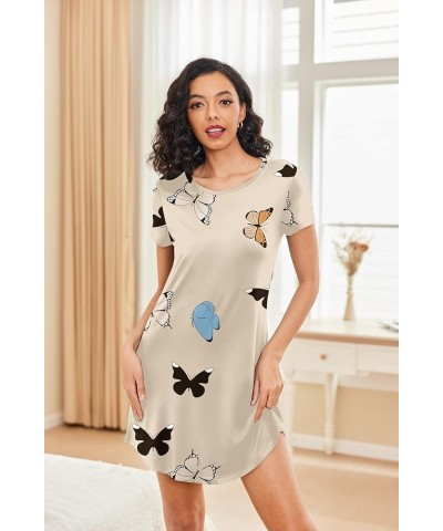 Womens Nightgown Short Sleeve Printed Sleepshirts Cute Night Shirts Soft Pajama Sleepwear Butterfly Print $14.49 Sleep & Lounge