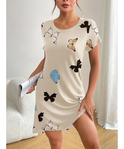 Womens Nightgown Short Sleeve Printed Sleepshirts Cute Night Shirts Soft Pajama Sleepwear Butterfly Print $14.49 Sleep & Lounge