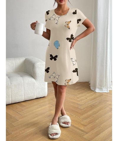 Womens Nightgown Short Sleeve Printed Sleepshirts Cute Night Shirts Soft Pajama Sleepwear Butterfly Print $14.49 Sleep & Lounge