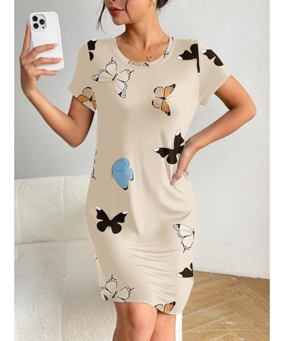 Womens Nightgown Short Sleeve Printed Sleepshirts Cute Night Shirts Soft Pajama Sleepwear Butterfly Print $14.49 Sleep & Lounge