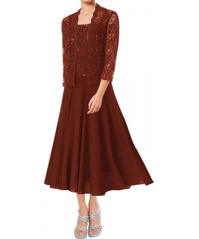 Mother of The Bride Dresses Mother of The Groom Dresses Beaded Wedding Guest Groom Dress with Jacket Rust $42.84 Dresses