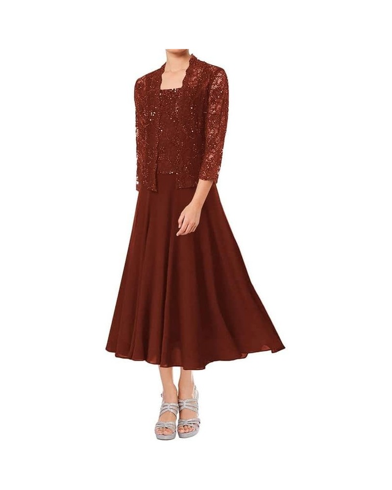 Mother of The Bride Dresses Mother of The Groom Dresses Beaded Wedding Guest Groom Dress with Jacket Rust $42.84 Dresses