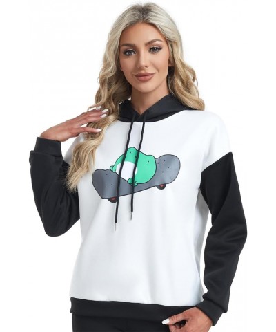 Womens 2024 Cute Frog Hoodies Kawaii Pullover Tops Skateboarding Frog Long Sleeve Sweatshirt for Teen Girls Blue $12.60 Hoodi...