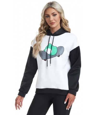 Womens 2024 Cute Frog Hoodies Kawaii Pullover Tops Skateboarding Frog Long Sleeve Sweatshirt for Teen Girls Blue $12.60 Hoodi...