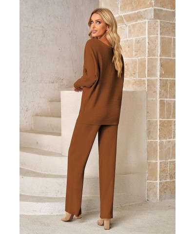 Womens 2 Piece Outfits One Shoulder Knit Sweater Pullovers Wide Leg Pants Sets Sweatsuit Tracksuit A-brown $29.89 Activewear