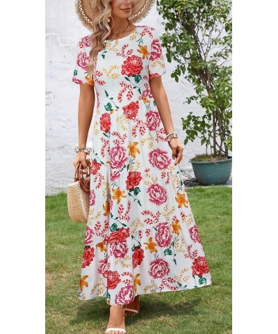 Women's Casual Boho Dress Floral Print Short Sleeve A Line Tiered Summer Beach Party Long Maxi Dresses White Floral $13.99 Dr...