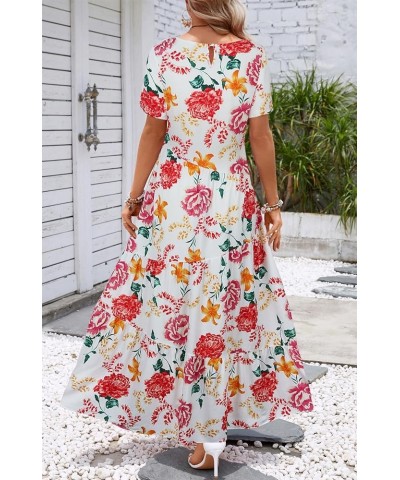 Women's Casual Boho Dress Floral Print Short Sleeve A Line Tiered Summer Beach Party Long Maxi Dresses White Floral $13.99 Dr...