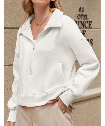 Womens Cropped Half Zip Sweatshirt Pullover Oversized Fleece Lined Jacket with Pockets White $10.99 Hoodies & Sweatshirts