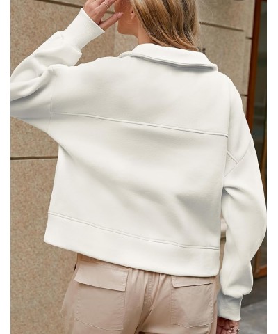 Womens Cropped Half Zip Sweatshirt Pullover Oversized Fleece Lined Jacket with Pockets White $10.99 Hoodies & Sweatshirts