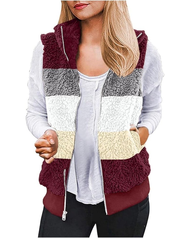 Women Fuzzy Sherpa Fleece Jacket 2023 Winter Casual Lightweight Vest Sleeveless Plus Size Waistcoat With Pockets B-wine $8.47...