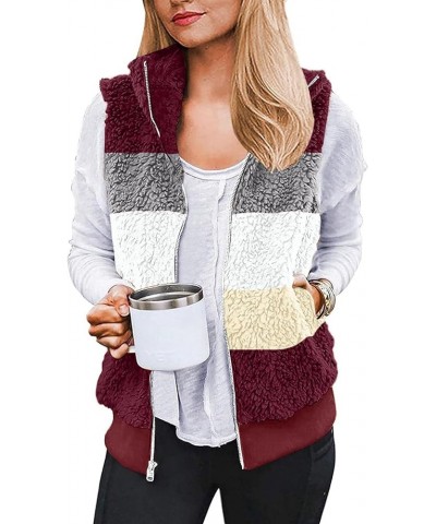 Women Fuzzy Sherpa Fleece Jacket 2023 Winter Casual Lightweight Vest Sleeveless Plus Size Waistcoat With Pockets B-wine $8.47...