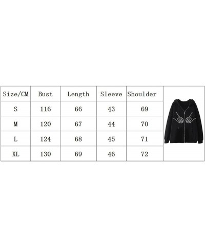 Oversized Zip Up Hoodie Sweatshirt for Women Teen Girls Y2k Gothic Skeleton Rhinestones Halloween Pullover Jacket Black 17 $1...