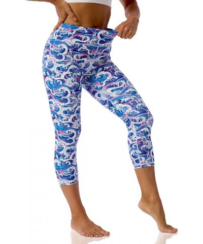 Pattern Printed Capri Leggings with Pockets for Women Tummy Control Workout Yoga Capris Purple Waves $10.71 Leggings