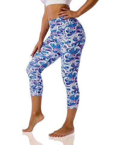 Pattern Printed Capri Leggings with Pockets for Women Tummy Control Workout Yoga Capris Purple Waves $10.71 Leggings