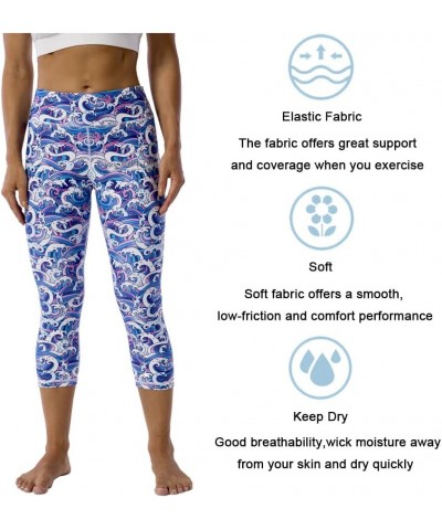 Pattern Printed Capri Leggings with Pockets for Women Tummy Control Workout Yoga Capris Purple Waves $10.71 Leggings