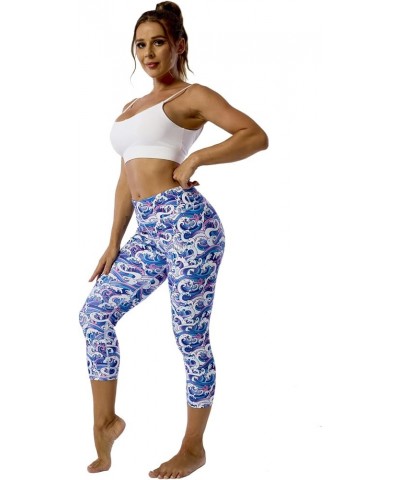 Pattern Printed Capri Leggings with Pockets for Women Tummy Control Workout Yoga Capris Purple Waves $10.71 Leggings