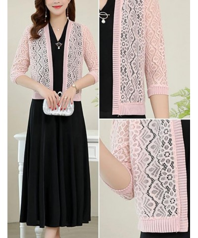 Women’s Casual Summer Lace Cardigan 3/4 Sleeve Floral Crochet Cardigans Shrug Sweaters 01 Pink $11.75 Sweaters