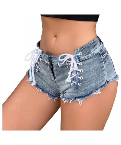 Women's Sexy Denim Shorts Mini Hot Pants Stretch Lace Up Jean Shorts Clubwear Blue $11.22 Shorts