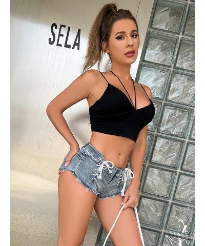 Women's Sexy Denim Shorts Mini Hot Pants Stretch Lace Up Jean Shorts Clubwear Blue $11.22 Shorts