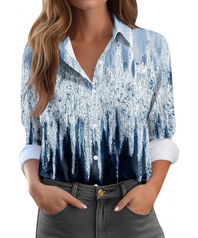 Button Down Shirts for Women 2024 Fall Long Sleeve Shirts Plaid/Floral Graphic Tops Business Casual Outfits D-blue $7.45 Swea...