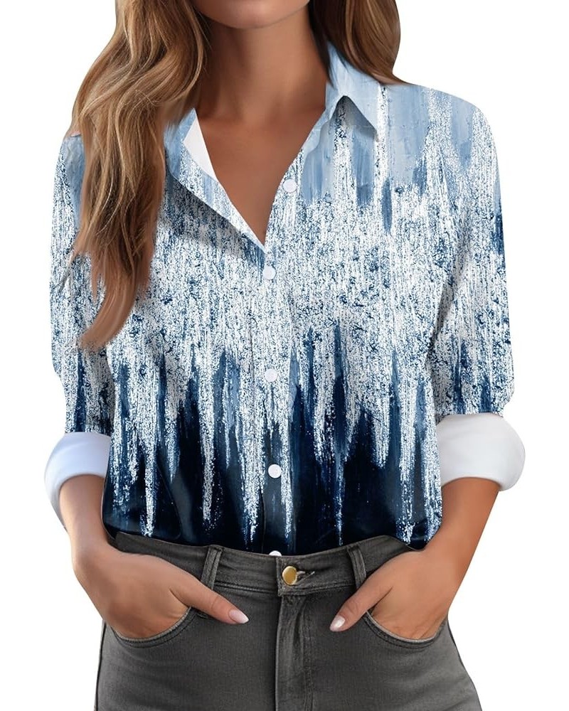 Button Down Shirts for Women 2024 Fall Long Sleeve Shirts Plaid/Floral Graphic Tops Business Casual Outfits D-blue $7.45 Swea...