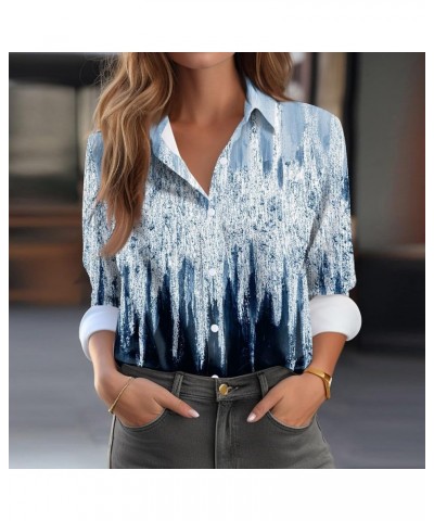 Button Down Shirts for Women 2024 Fall Long Sleeve Shirts Plaid/Floral Graphic Tops Business Casual Outfits D-blue $7.45 Swea...