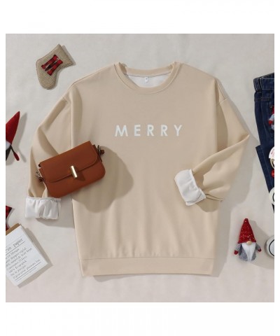 Merry Christmas Sweatshirt for Women Funny Xmas Graphic Pullover Crewneck long Sleeve Loose Tops Khaki $17.22 Hoodies & Sweat...