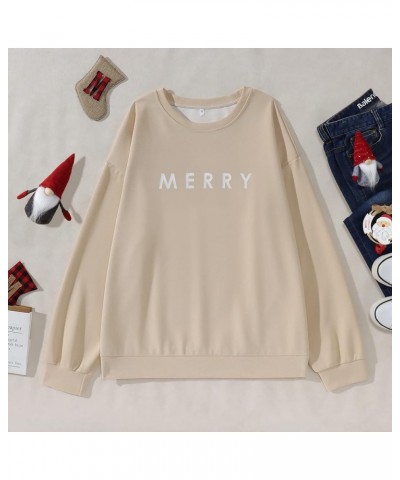 Merry Christmas Sweatshirt for Women Funny Xmas Graphic Pullover Crewneck long Sleeve Loose Tops Khaki $17.22 Hoodies & Sweat...