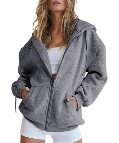 Womens Hoodies Cute Zip up Hoodies for Women Long Sleeve Fall Oversized Casual Drawstring Sweatshirts with Pocket Dark Gray-6...