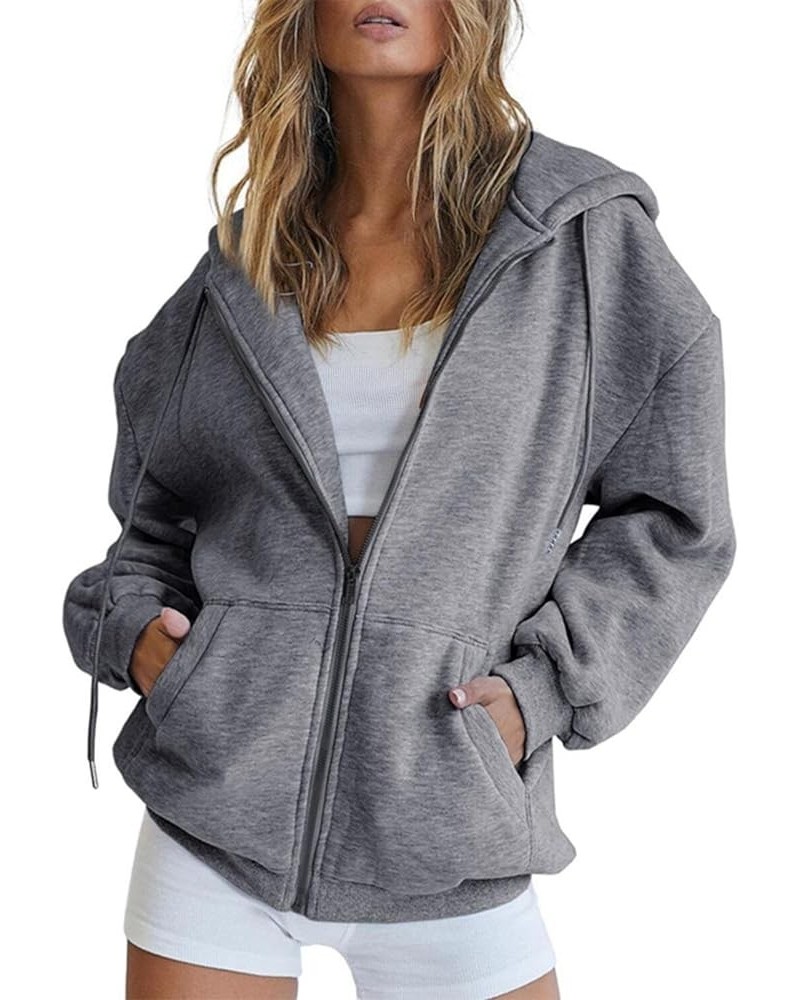 Womens Hoodies Cute Zip up Hoodies for Women Long Sleeve Fall Oversized Casual Drawstring Sweatshirts with Pocket Dark Gray-6...