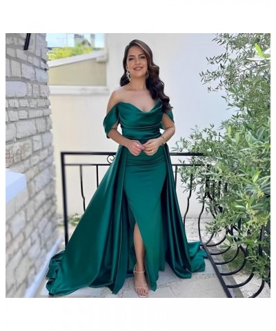 Off Shoulder Prom Dresses with Slit Long Satin Formal Dresses for Women Tight Pleated Evening Gowns Wisteria $32.76 Dresses