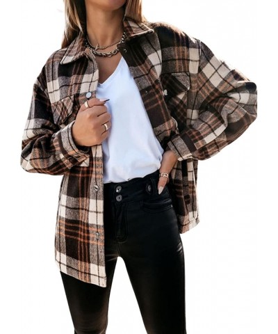 Womens Casual Plaid Shacket Wool Blend Long Sleeve Button Down Shirt Jacket Khaki $10.39 Blouses