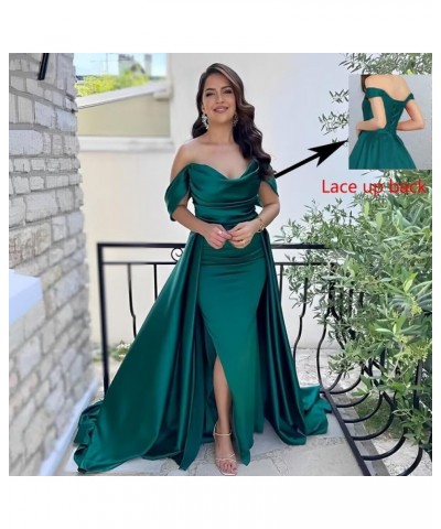 Off Shoulder Prom Dresses with Slit Long Satin Formal Dresses for Women Tight Pleated Evening Gowns Wisteria $32.76 Dresses