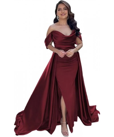 Off Shoulder Prom Dresses with Slit Long Satin Formal Dresses for Women Tight Pleated Evening Gowns Wisteria $32.76 Dresses