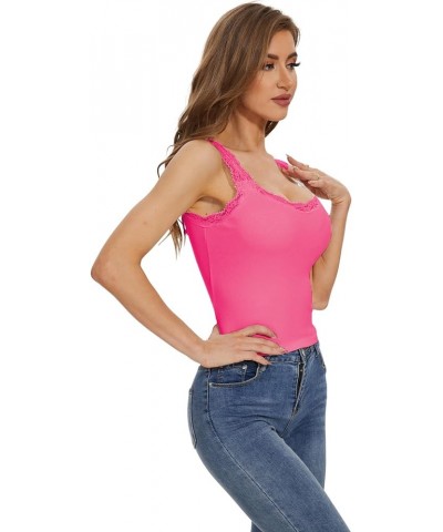 Camisole for Women Lace Trim Tank Top Sleeveless Slim Fit Y2k Tops Sexy Cami Crop Top Fuchsia $11.99 Tops