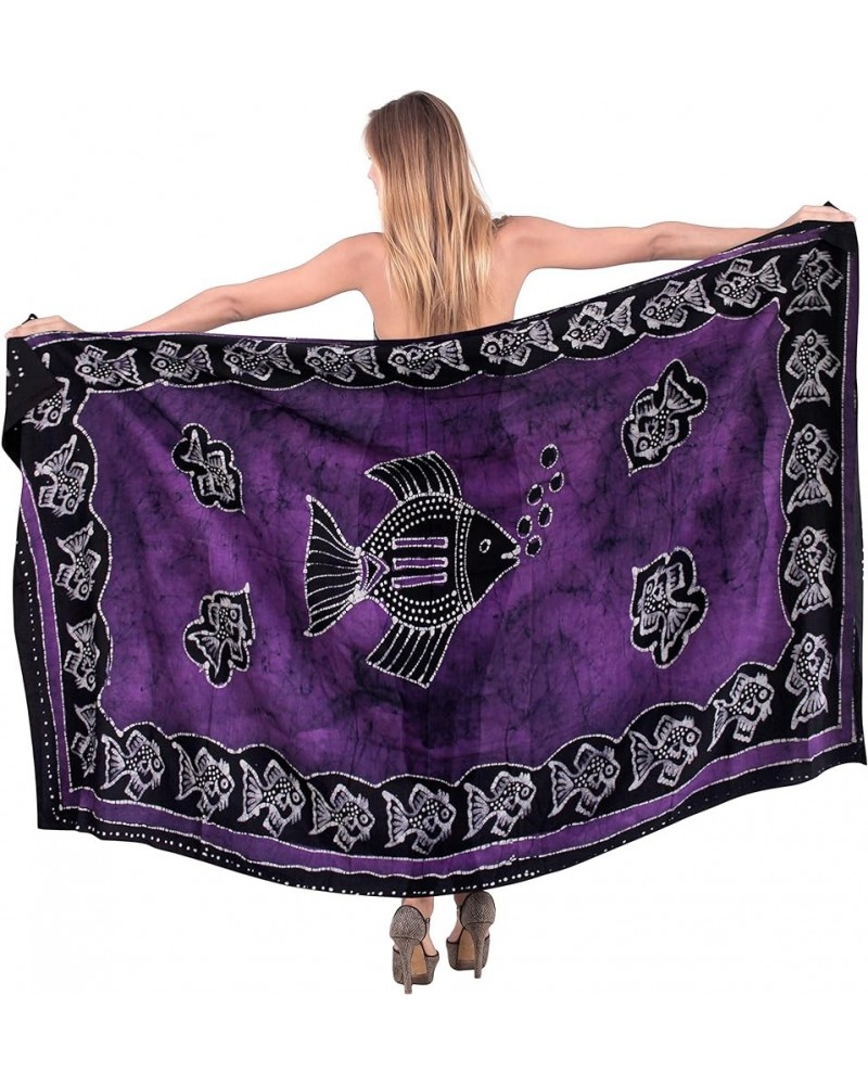 Women's Summer Wrap Dashiki Batik Sarong Swimwear Pareo Beach Dress Vacation Long Bikini Swimsuit Cover Up for Women Violet_n...