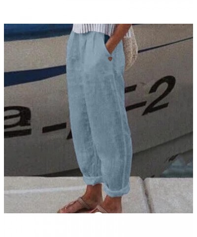 Womens Linen Pants Elastic High Waisted Straight Leg Palazzo Pants with Pockets Solid Roll Up Comfy Baggy Sweatpants Trousers...