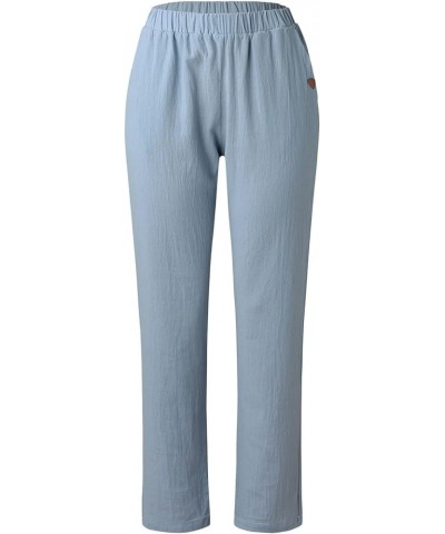 Womens Linen Pants Elastic High Waisted Straight Leg Palazzo Pants with Pockets Solid Roll Up Comfy Baggy Sweatpants Trousers...