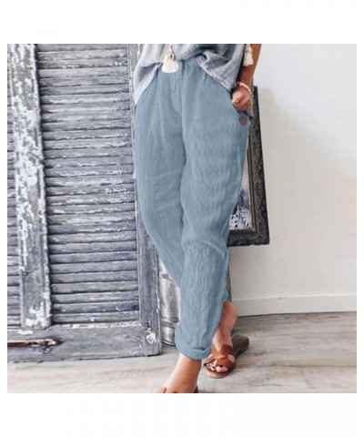 Womens Linen Pants Elastic High Waisted Straight Leg Palazzo Pants with Pockets Solid Roll Up Comfy Baggy Sweatpants Trousers...