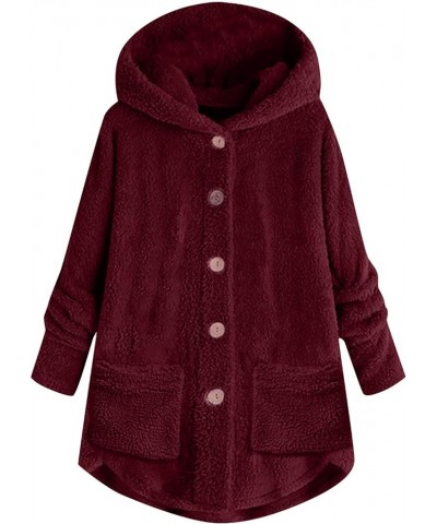 Winter Warm Jackets for Women Fuzzy Fleece Hooded Coats Outerwear Plush Hoodies with Pocket 2-wine $14.75 Jackets