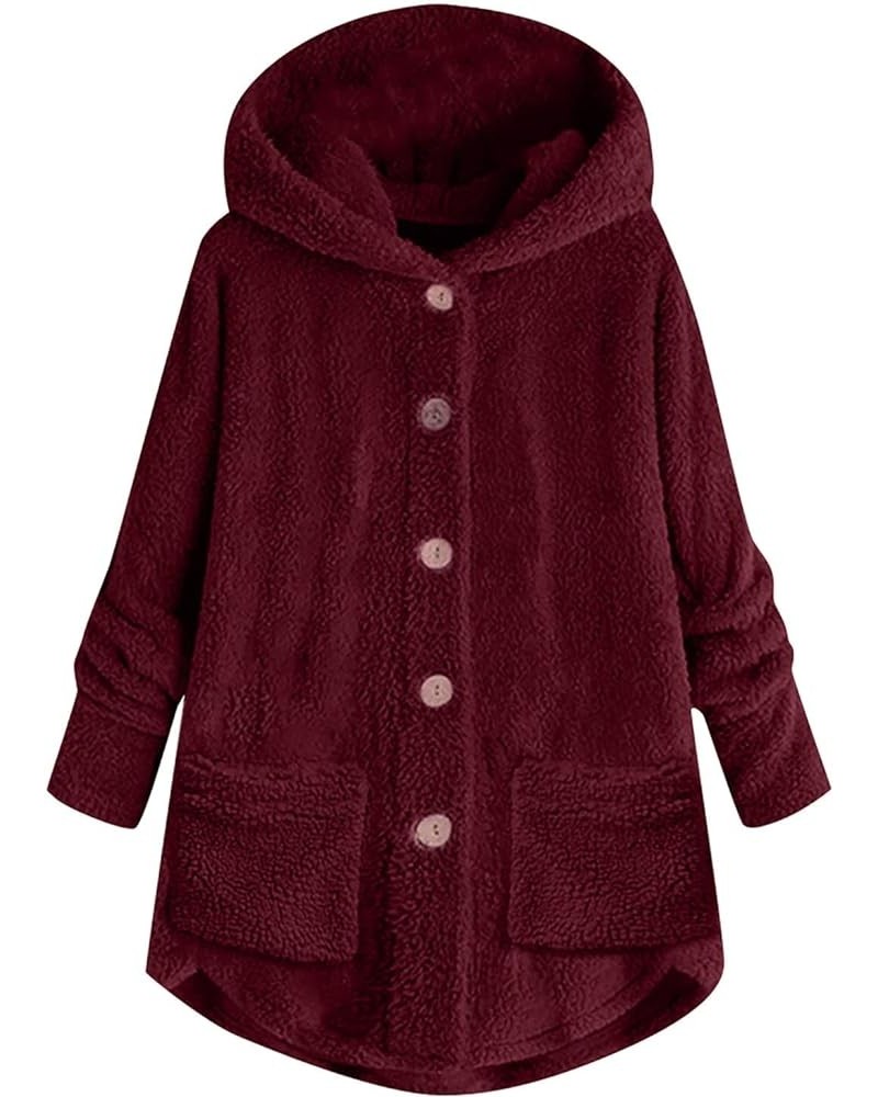 Winter Warm Jackets for Women Fuzzy Fleece Hooded Coats Outerwear Plush Hoodies with Pocket 2-wine $14.75 Jackets