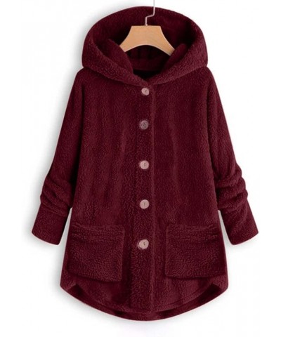 Winter Warm Jackets for Women Fuzzy Fleece Hooded Coats Outerwear Plush Hoodies with Pocket 2-wine $14.75 Jackets