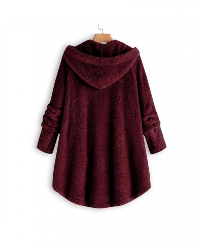 Winter Warm Jackets for Women Fuzzy Fleece Hooded Coats Outerwear Plush Hoodies with Pocket 2-wine $14.75 Jackets