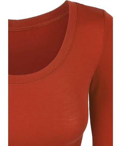 Womens Long Sleeve Crop Top Solid Round Neck T Shirt 224_rust $14.15 T-Shirts