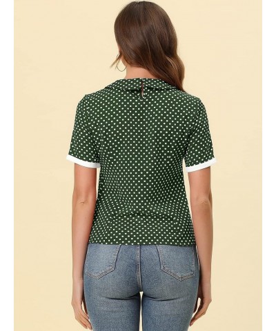 Polka Dots Blouse for Women's Contrast Tie Peter Pan Collar Vintage Shirt Dark Green $12.42 Blouses