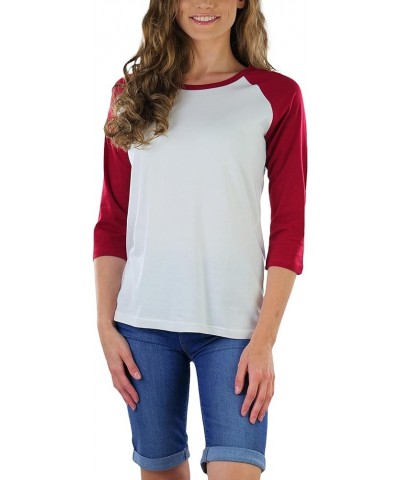 Women's Classic Two Color Cotton Baseball T-Shirts White/Burgundy $8.98 T-Shirts