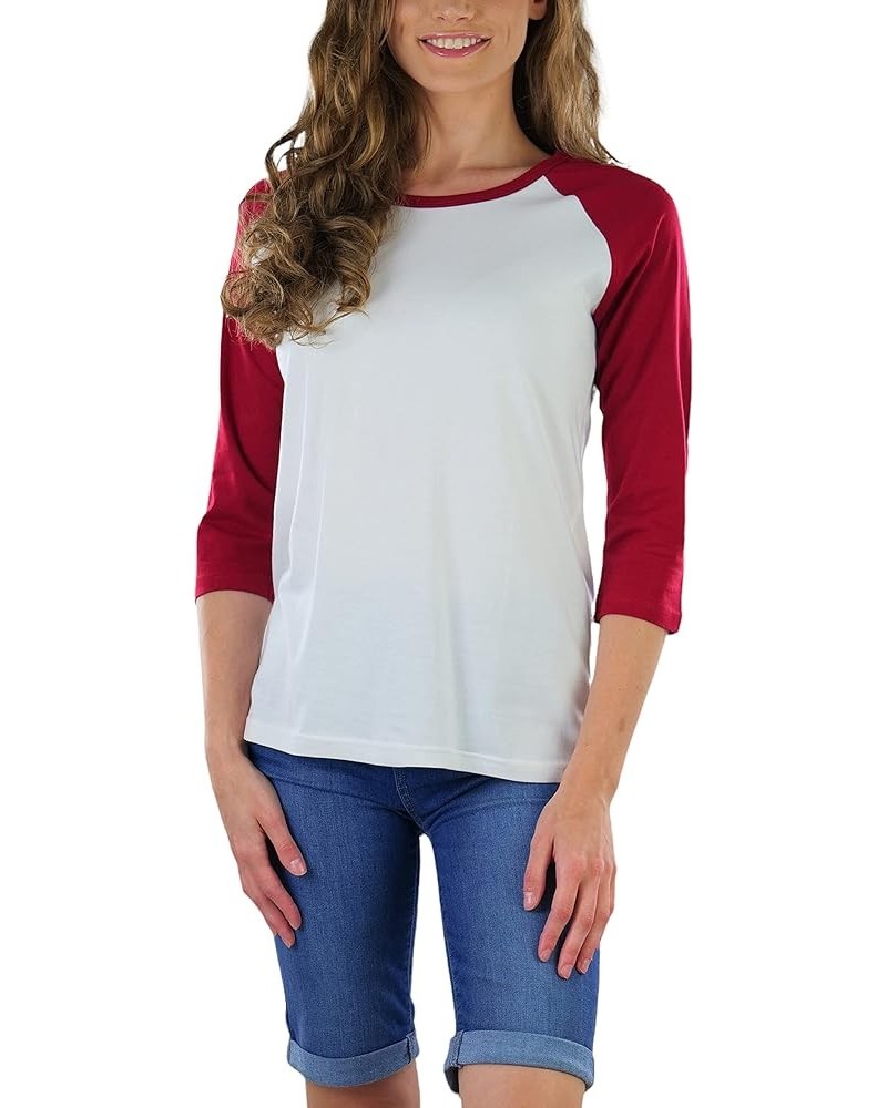 Women's Classic Two Color Cotton Baseball T-Shirts White/Burgundy $8.98 T-Shirts