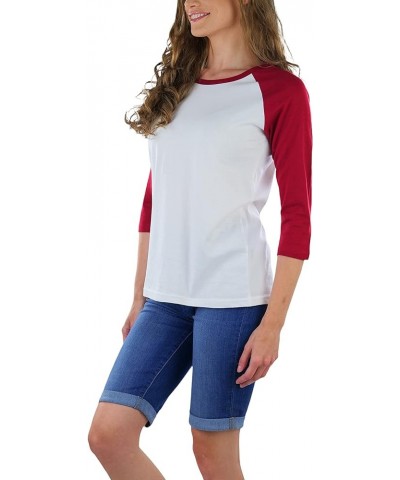 Women's Classic Two Color Cotton Baseball T-Shirts White/Burgundy $8.98 T-Shirts