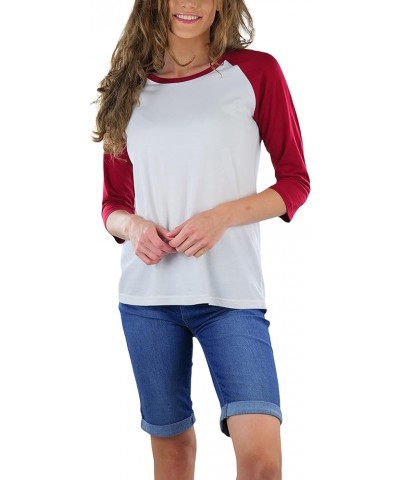 Women's Classic Two Color Cotton Baseball T-Shirts White/Burgundy $8.98 T-Shirts