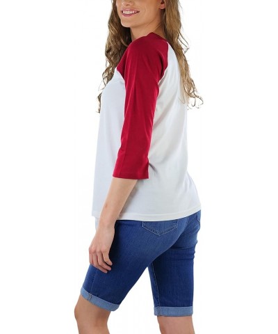 Women's Classic Two Color Cotton Baseball T-Shirts White/Burgundy $8.98 T-Shirts